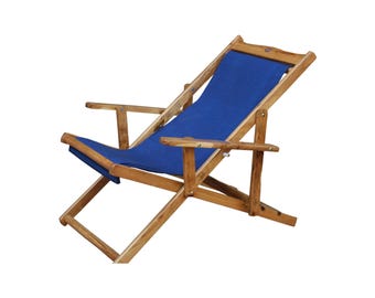 Mid century Sleep and Dream chair, Handmade  foldable Blue Fabric, handmade Rococo Style Chair, outdoor chair, beach chair