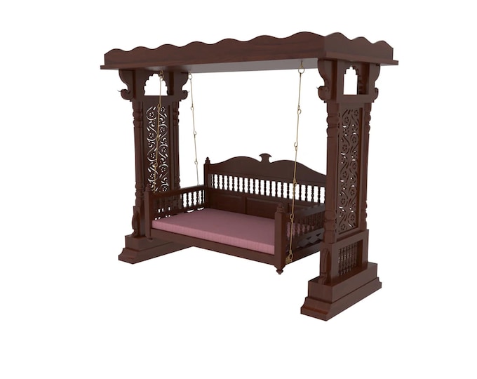 Wooden Large Traditional swing, Handmade wood Jhula, Handmade décor, swing for home, countryside furniture, Floor Mounted Swing Pillar