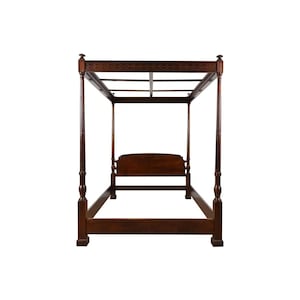 Mid century modern Carved Mahogany Four-Poster King/Queen Size Canopy Bed, Handmade Low post High quality Bohemian Bed Frame
