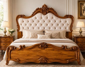 Handmade Carved Style King/Queen Wooden Headboard & Footboard
