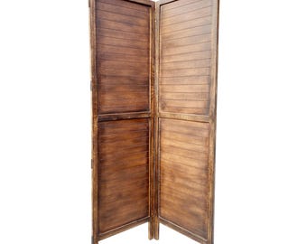 Mid century Brown Solid Stripes Design Wooden Folding Divider, Partition, Handmade Self standing separator up to 7 feet