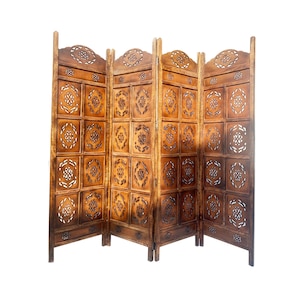 Mid century Design Round top Design Wooden Folding Divider, Partition, Handmade Self standing separator