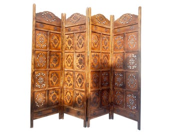 Mid century Design Round top Design Wooden Folding Divider, Partition, Handmade Self standing separator
