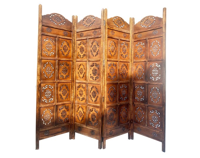 Mid century Design Round top Design Wooden Folding Divider, Partition, Handmade Self standing separator