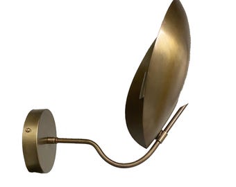 Mid century Curved Disk  Brass Wall Sconce, handmade Minimalist, Modern design Italian Wall light fixture,