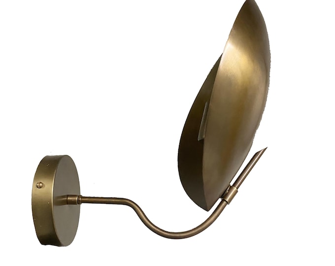 Mid century Curved Disk  Brass Wall Sconce, handmade Minimalist, Modern design Italian Wall light fixture,