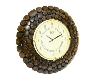 wooden Round wall clock, Handmade brown wall hanging clock