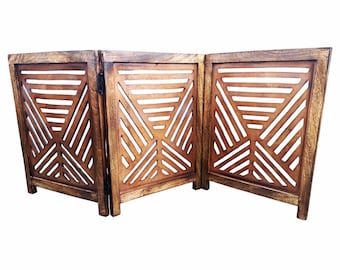 Mid-Century Brown Wood Folding Divider: Handmade Pet/Baby Partition