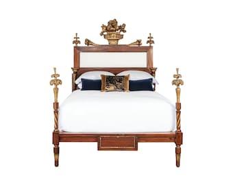 Giltwood Queen Bed 19th Century Italian Empire , Frame Only Low post High quality Tufted Bohemian Rococo Style Bed Frame