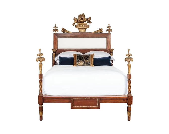 Giltwood Queen Bed 19th Century Italian Empire , Frame Only Low post High quality Tufted Bohemian Rococo Style Bed Frame