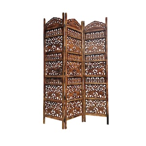 Elephants design Wooden Folding Divider, 7 Feet tall Folding Partition, Handmade Self standing separator
