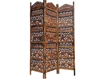 Elephants design Wooden Folding Divider, 7 Feet tall Folding Partition, Handmade Self standing separator