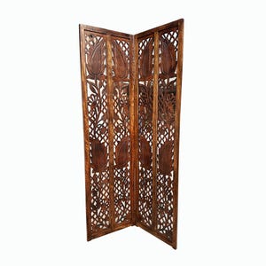 Mid century Brown Mesh Design Wooden Folding Divider, Partition, Handmade Self standing screen