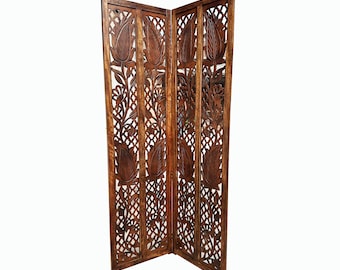 Mid century Brown Mesh Design Wooden Folding Divider, Partition, Handmade Self standing screen