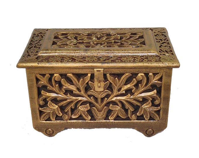 Wooden hand Carved Decorative  chest box, beautiful house warming gift, handmade wooden Storage trunk box