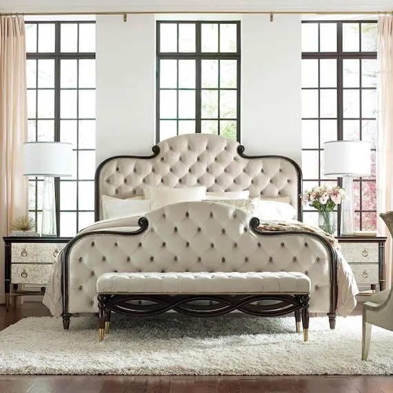 Handmade Tufted King Size Bed Frame: English Regency Low Post - Main Image