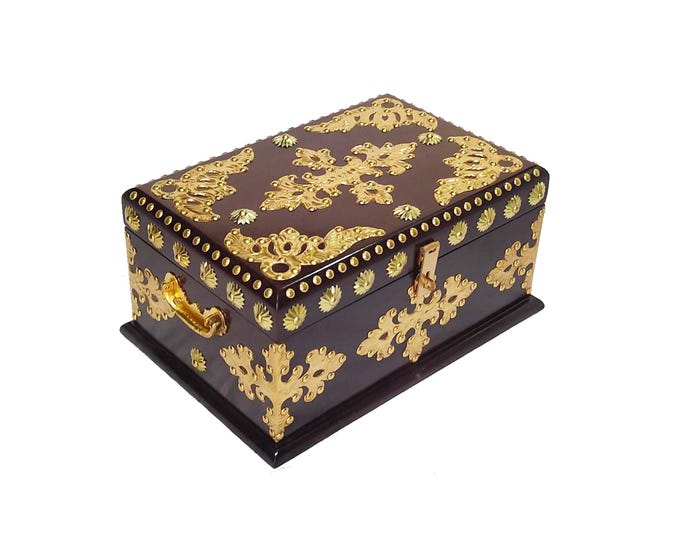 Wooden brass Decorative  chest box, beautiful house warming gift, handmade wood Storage box