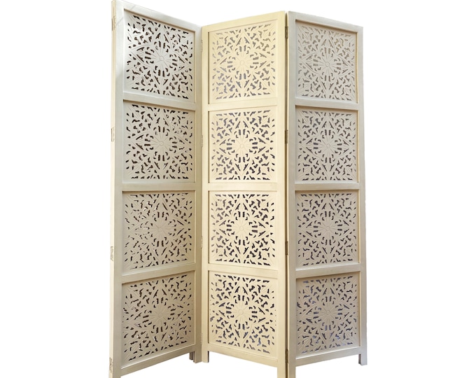 Flower Style Wooden Folding White Divider, Partition, Handmade Self standing separator