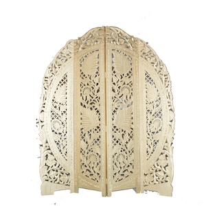 Mid Century Gold Floral Room Divider: Handmade Wooden Partition Screen