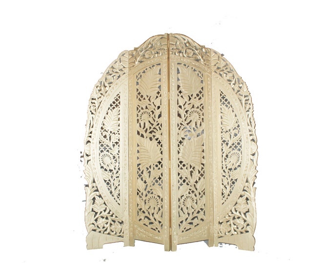 Mid century round SHAPE gold Floral design Wooden Folding Divider, Partition, Handmade Self standing screen