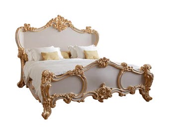Royal French Regency Bed wooden King Size Bed, Handmade Low post High quality Bohemian Rococo Style Bed Frame