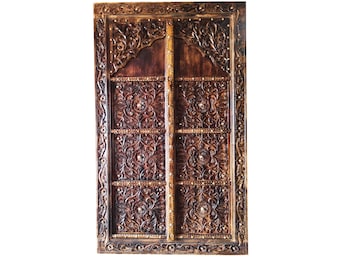Antique hand Carved Wooden Door Panel with Door frame, Sliding door, or Mid cenrtury Wall decor, Wooden Brown Art Object