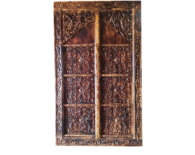 Antique hand Carved Wooden Door Panel with Door frame, Sliding door, or Mid cenrtury Wall decor, Wooden Brown Art Object