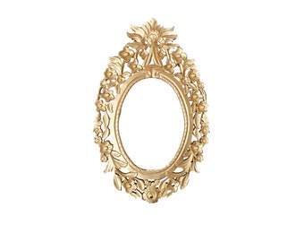 Wooden Carved Mirror Frame Wall hanging Fixture, Mid century Gold Color Frame