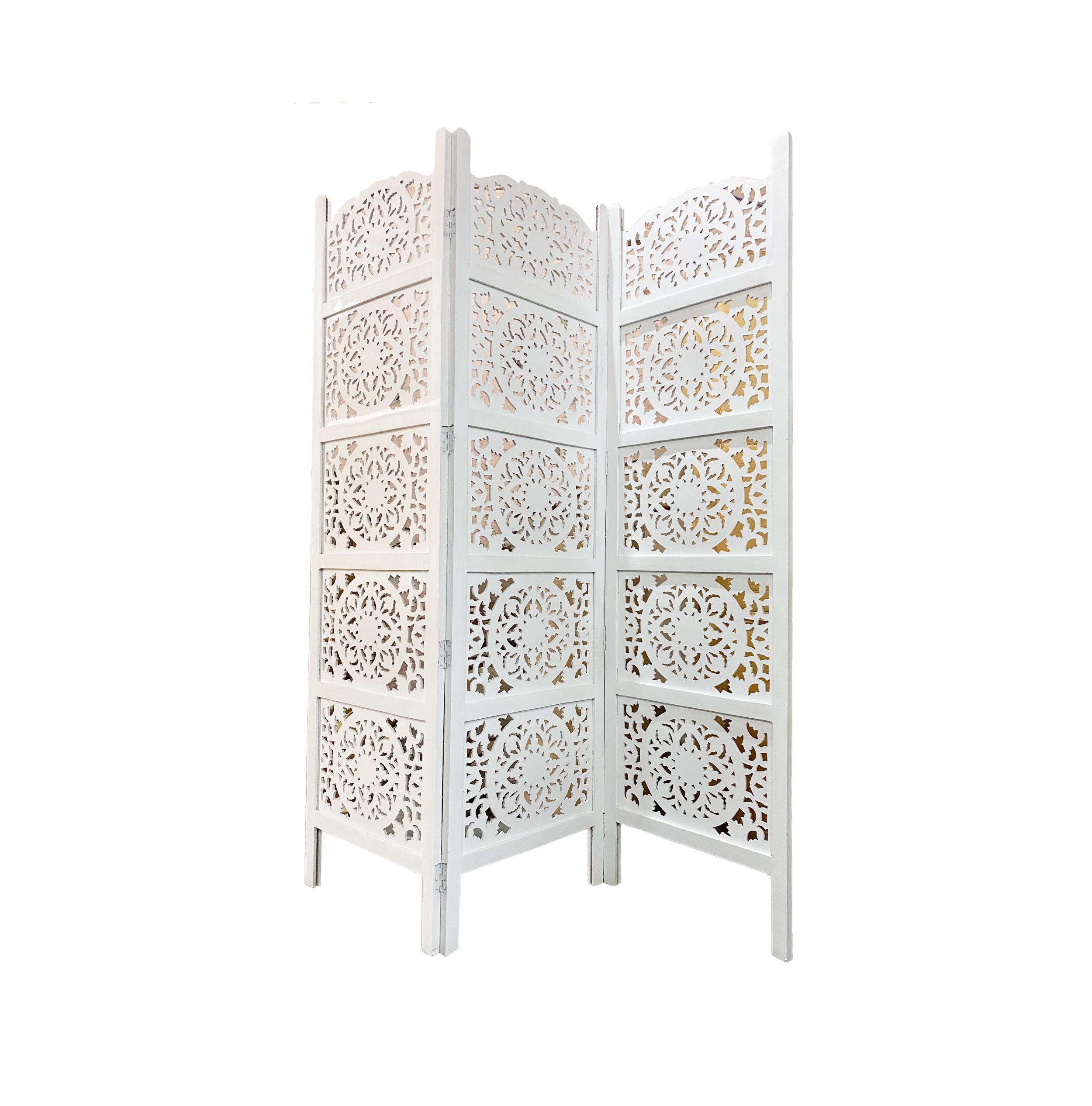 Mid century Mesh Design White Wooden Folding Divider, Partition, Handmade Self standing separator up to 7 feet height