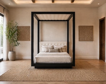 Handmade King Size Tufted Canopy Bed: Upholstered  Bed Frame