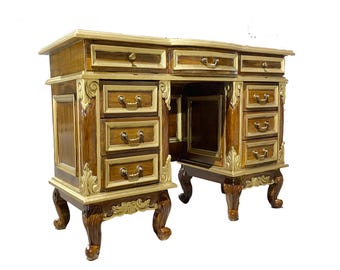 Mid century wooden Console Table, Hand carved Brown With Gold touch Finished 9 Drawers, Modern Hone and office furniture