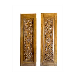 Teak Wood Door, hand Carved Floral design Door/ Wall panel Custom Size availbale,  Door 2 Door set