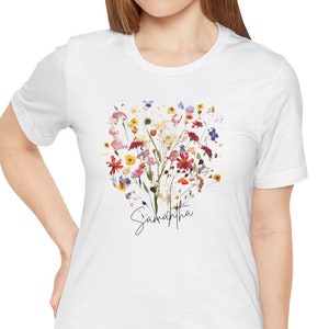 Personalized Boho Wildflower T-Shirt with your name in Script, Custom shirt, custom Wildflower shirt, boho wildflowers, floral shirt White