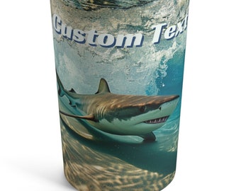Custom Great White Shark in Surf Tumbler 20 Oz, Add your own text to Great White shark Cup, Shark Travel Mug, Gift for Great white lover