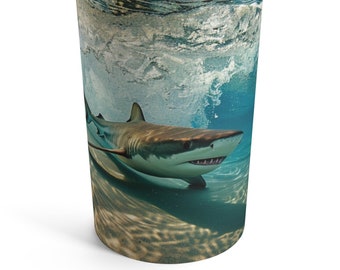 Great White Shark in Surf Tumbler 20 Oz, Great White shark Cup, Shark Travel Mug, Gift for Great white enthusiast