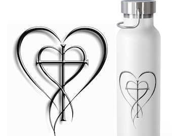 Cross and Two Hearts Copper Vacuum Insulated Bottle, 22oz. This is the perfect gift for your Christian friend, wife, daughter or teacher!