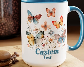 Personalized Butterfly Coffee Cup 15oz. Just add your Custom Title and optional second line to make this a perfect gift! Grandma Cup