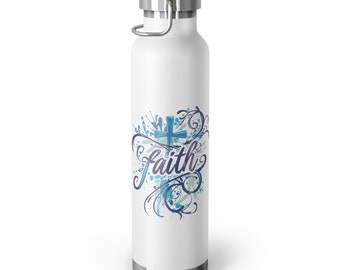 Faith in Blue Copper Vacuum Insulated Bottle, 22oz. This is the perfect gift for your Christian friend, wife, daughter or teacher!