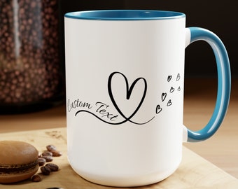 Custom Heart Line Coffee Cup 15oz , Personalized Coffee Cup, Custom Teacher cup, Custom Grandma Cup, Personalized Mom, Customized Heart