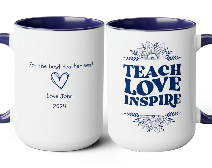 Teacher Gift Personalized Coffee Cup 15 Oz, Teacher Appreciation Gift, Elementary Teacher Gift, Teacher Coffee Cup, Personalized teacher mug