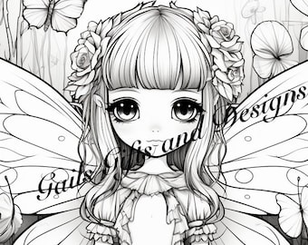 Fairy with Butterflies Coloring Page for Adults Downloadable File Book Two, Amazing Fairy, Fairycore fairy with Flowers and Butterflies