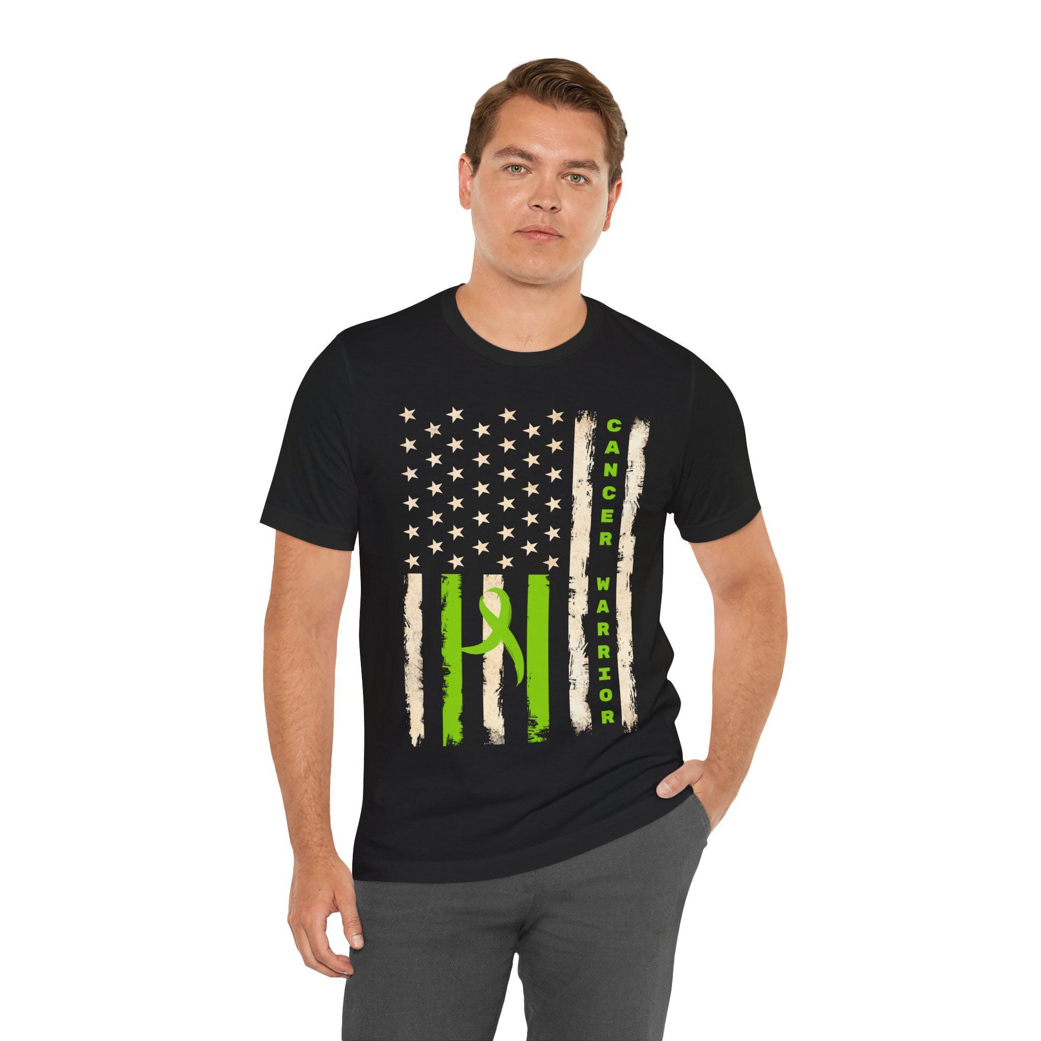 Lymphoma Cancer TShirt. Perfect gift for your Cancer Warrior. Lymphoma Cancer Fighter. Lime green cancer flag on a shirt.