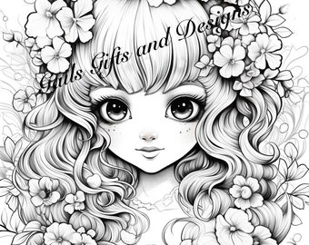 Fairies Book of 5 Coloring Pages for Adults Downloadable File Book Three, Amazing Fairycore fairy with Flowers, Toadstools and a Tree House