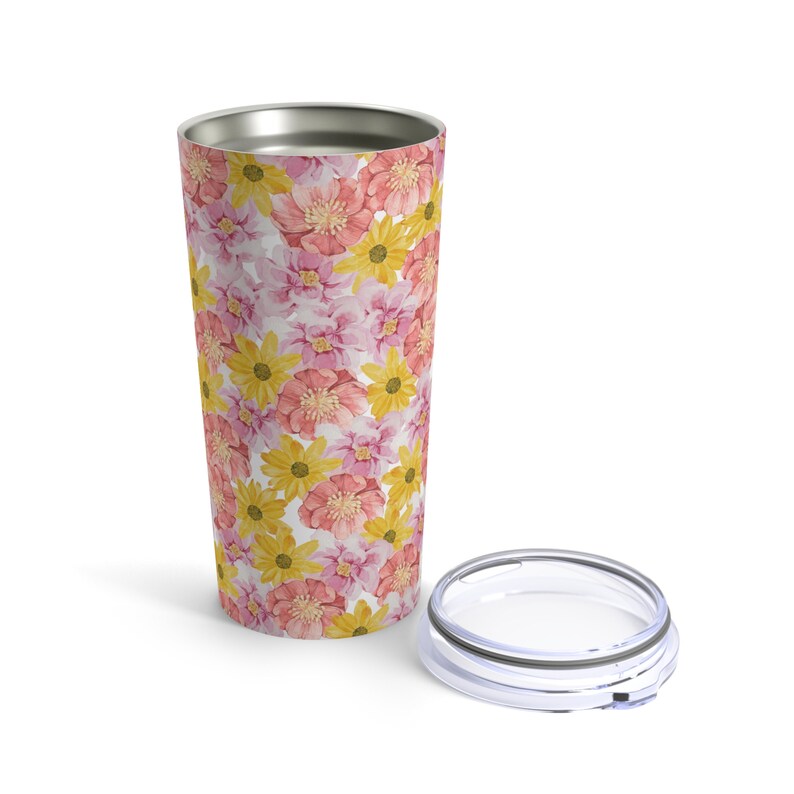 Pink and Yellow Flowers Tumbler 20oz image 2