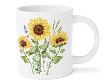 Sunflower cup, Floral 15/20 oz, , sunflower mug, botanical, sunflower lover, boho sunflowers, cottagecore, vintage floral , floral graphic