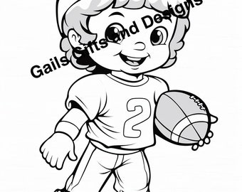 Cute Football Player Coloring Page for Instant Download, Fun Football Player to download and color for Children. Coloring for kids