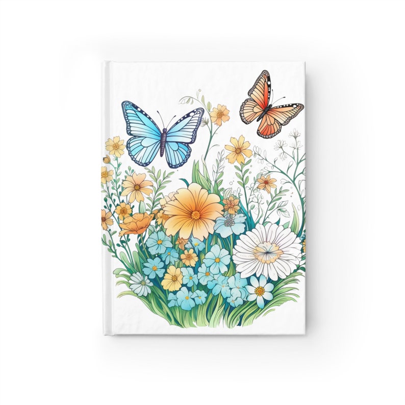 Wildflowers and Butterflies Blank Journal, Beautiful flowers and Butterflies in flowercore colors. Cottagecore, fairycore image 1