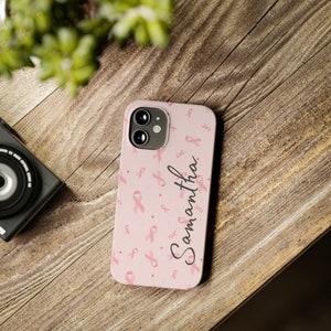 Personalized Breast Cancer iPhone 12 Phone Cases. Personalize this custom iPhone 15 case for yourself or your favorite cancer warrior image 7