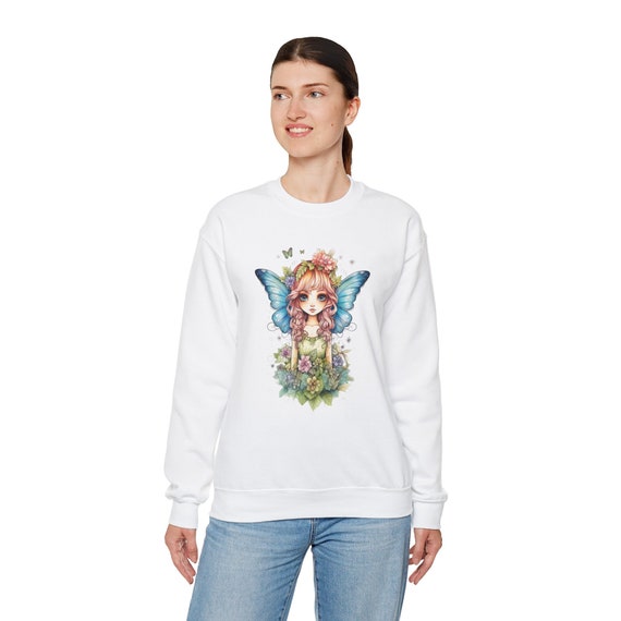 Fairy with Blue Wings Sweatshirt. Amazing Pretty Fairycore fairy in beautiful Flowercore colors