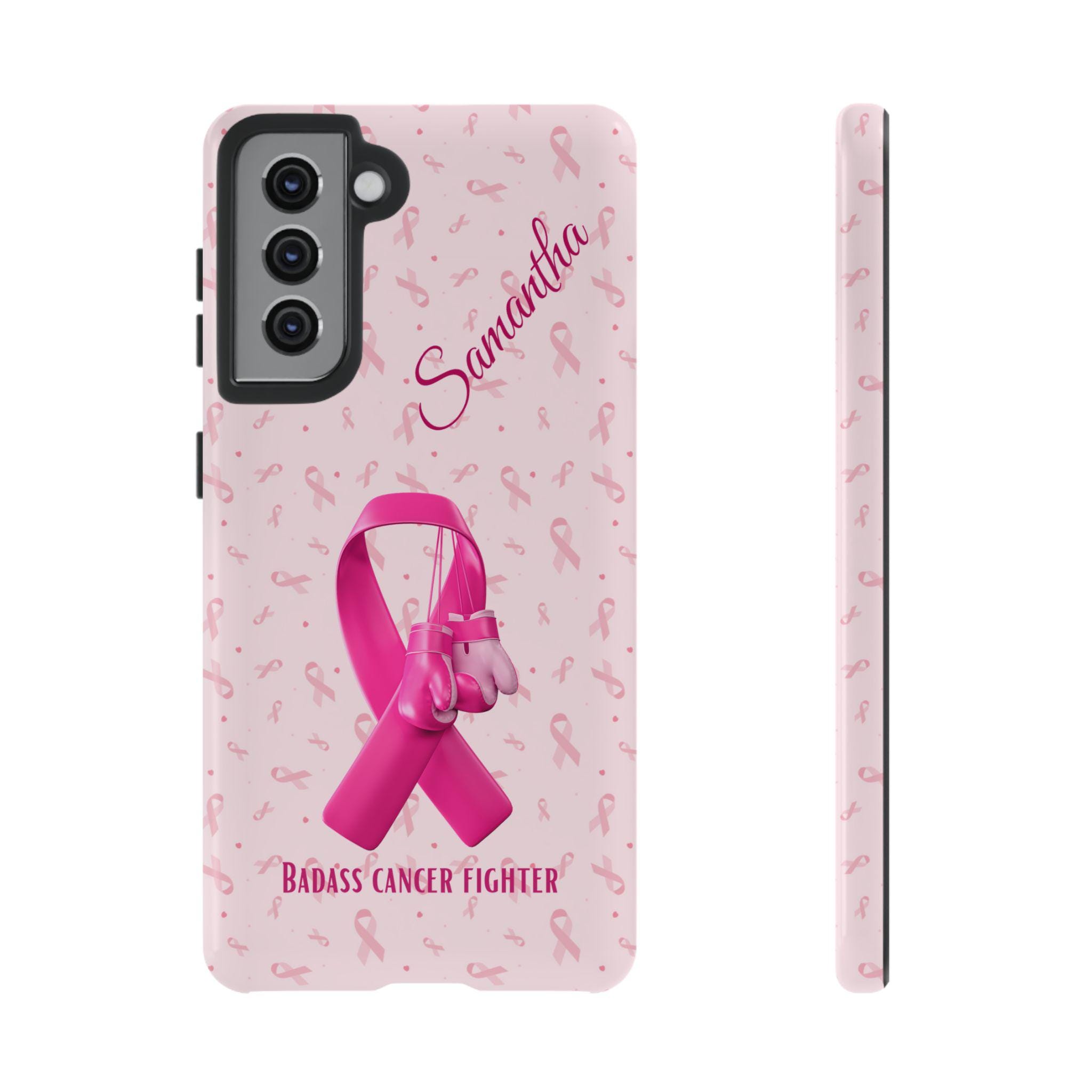 Personalized Badass Breast Cancer Fighter Samsung Galaxy S21, S22, S23, S24 phone case with Optional Personalization. Samsung case, Cancer